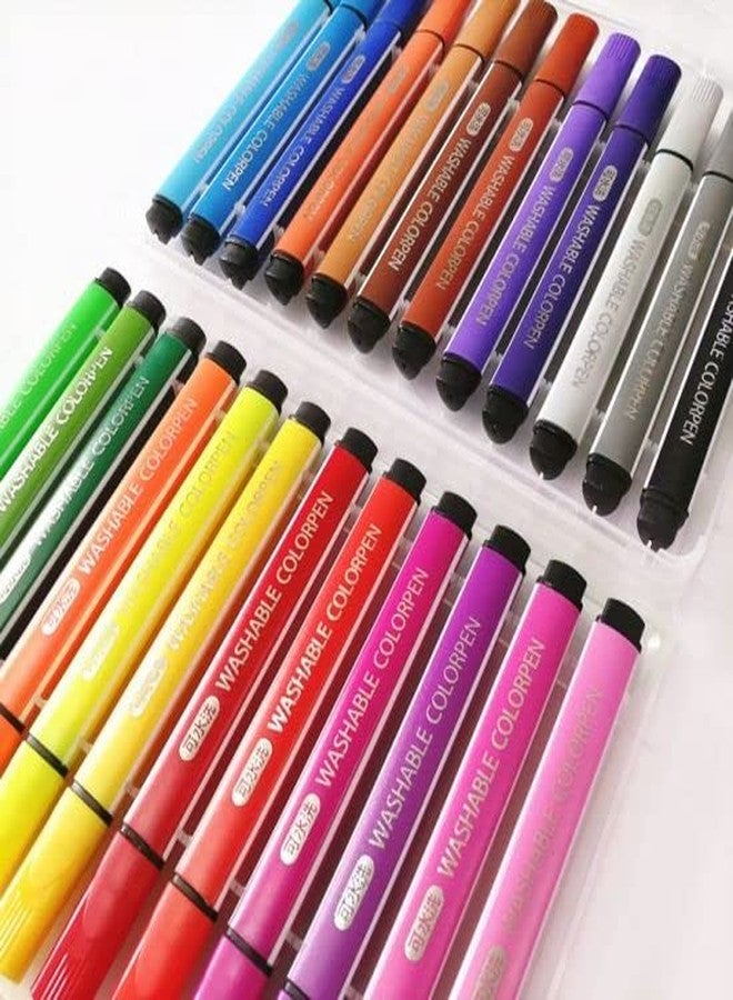 PULSBERY Colorful Washable Water Color Pen Set for Paint & Design - 24 Pcs Color Marker For Kids Triangle Shaped Color Pencils (Set of 24, Multicolor) - Image 2